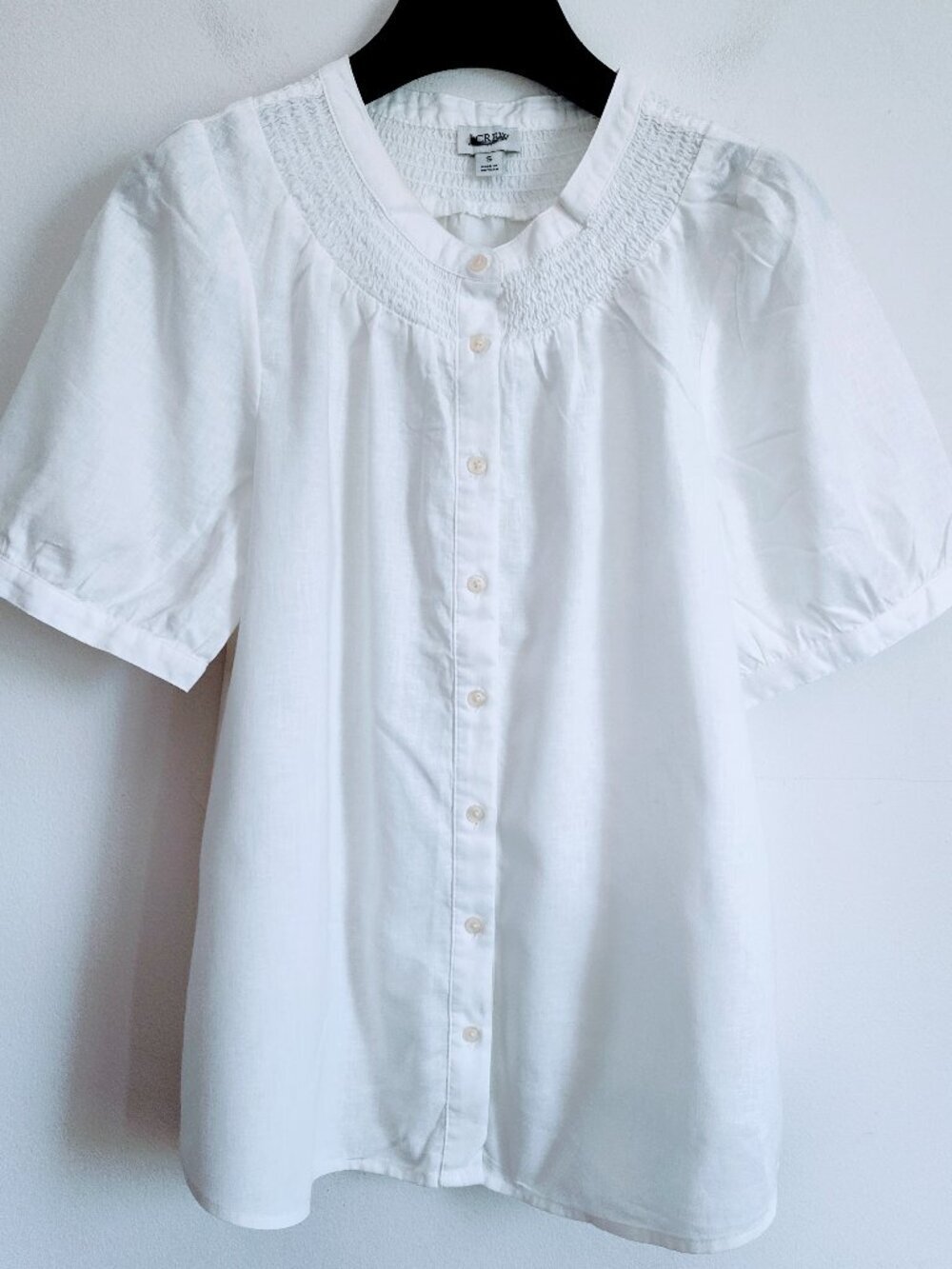 J Crew Factory White Linen-Blend Blouse